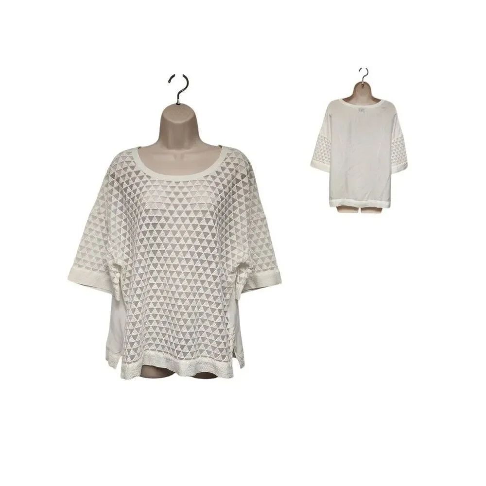 Stylus Round Neck Off White Short Sleeve Blouse Size XL